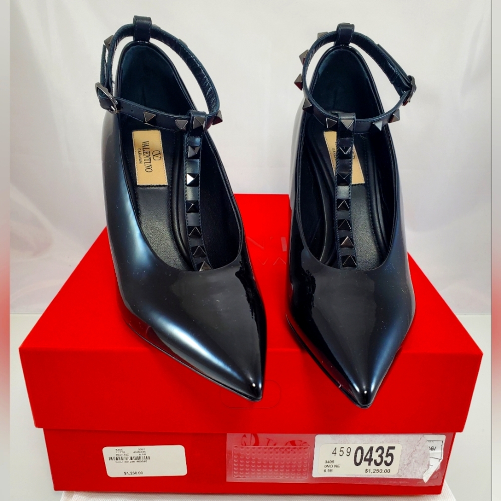 NEW$1250 VALENTINO Rockstud Patent Leather 100 Pumps With Matching Studs Sz 36.5 - Picture 16 of 16